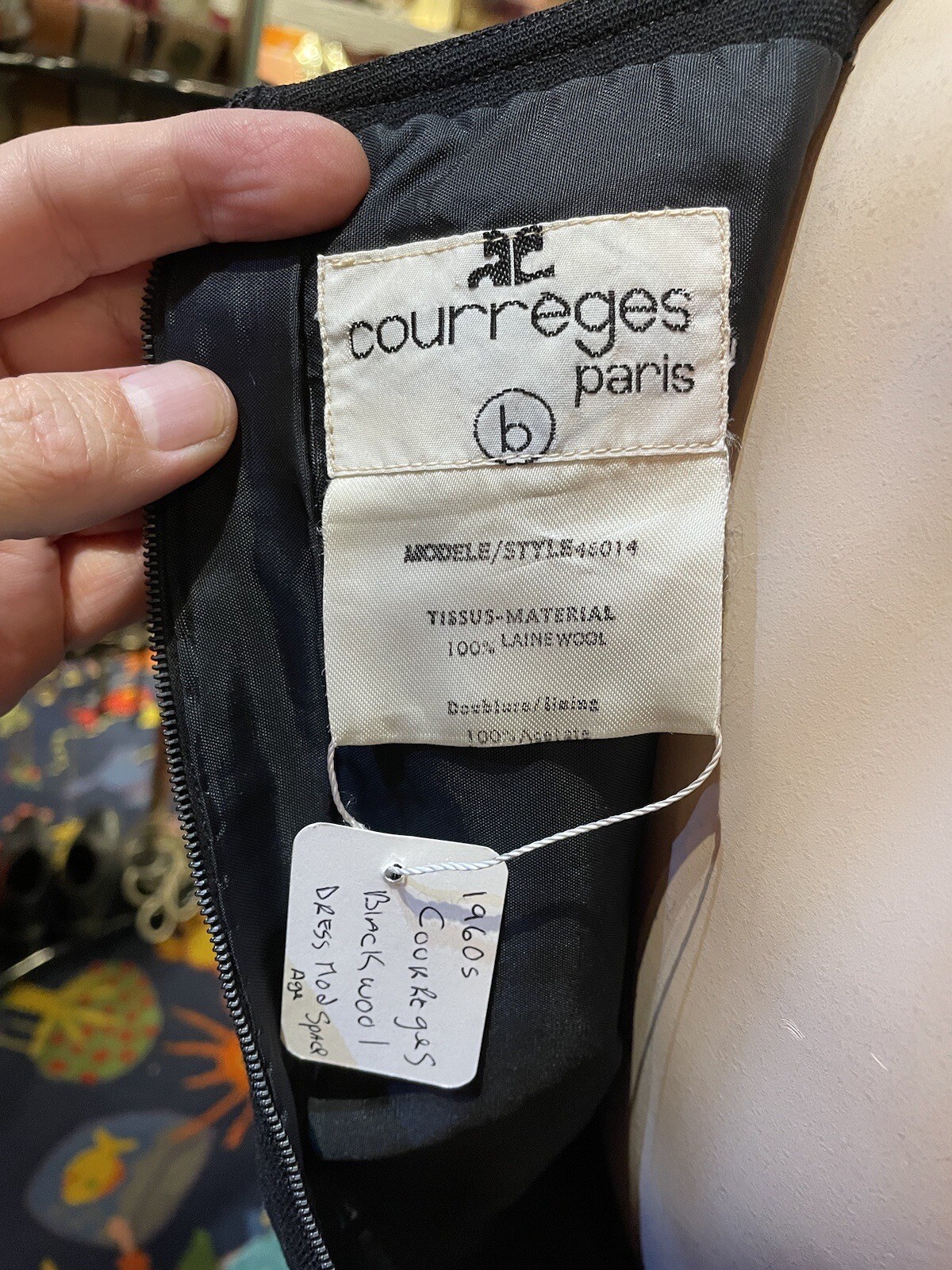 Vintage 60s Courreges Paris Black Wool Dress Mod Space Age Archival Cardin Style