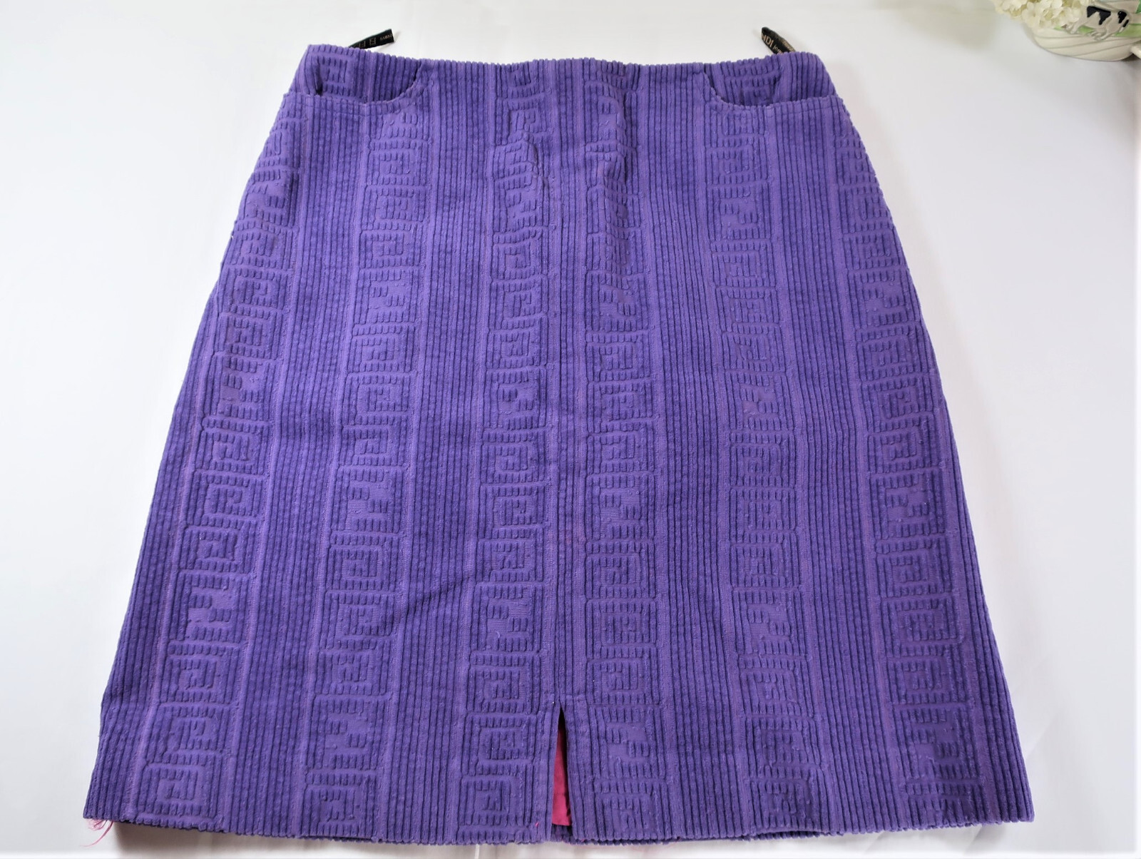 Vintage FENDI Logo Embossed Blue Purple Hip Hop Pencil Skirt Small 36 US 6 4 5 6