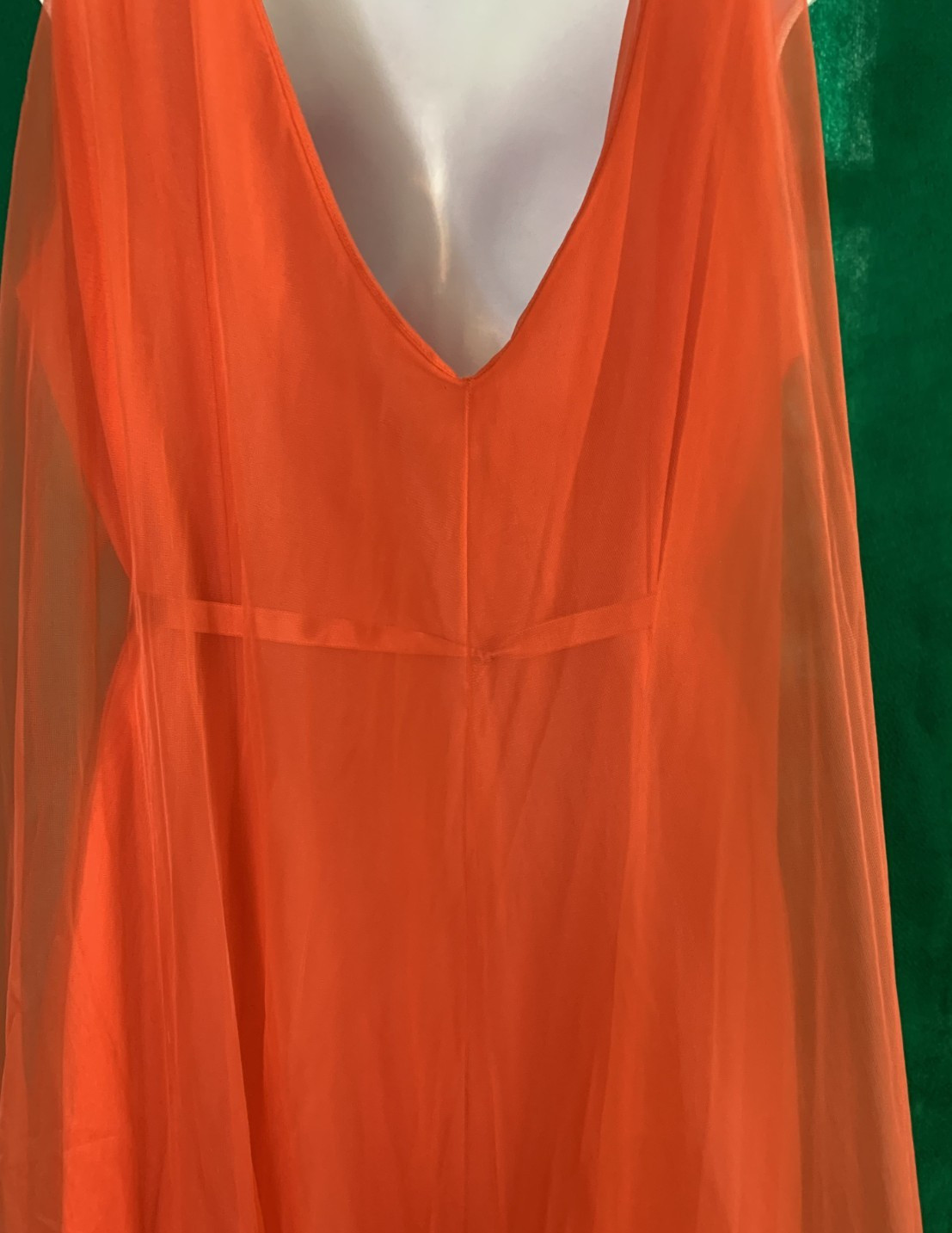 Vtg 60s Chiffon Overlay Persimmon Lace Watteau Train Nightgown Large? CUT TAG