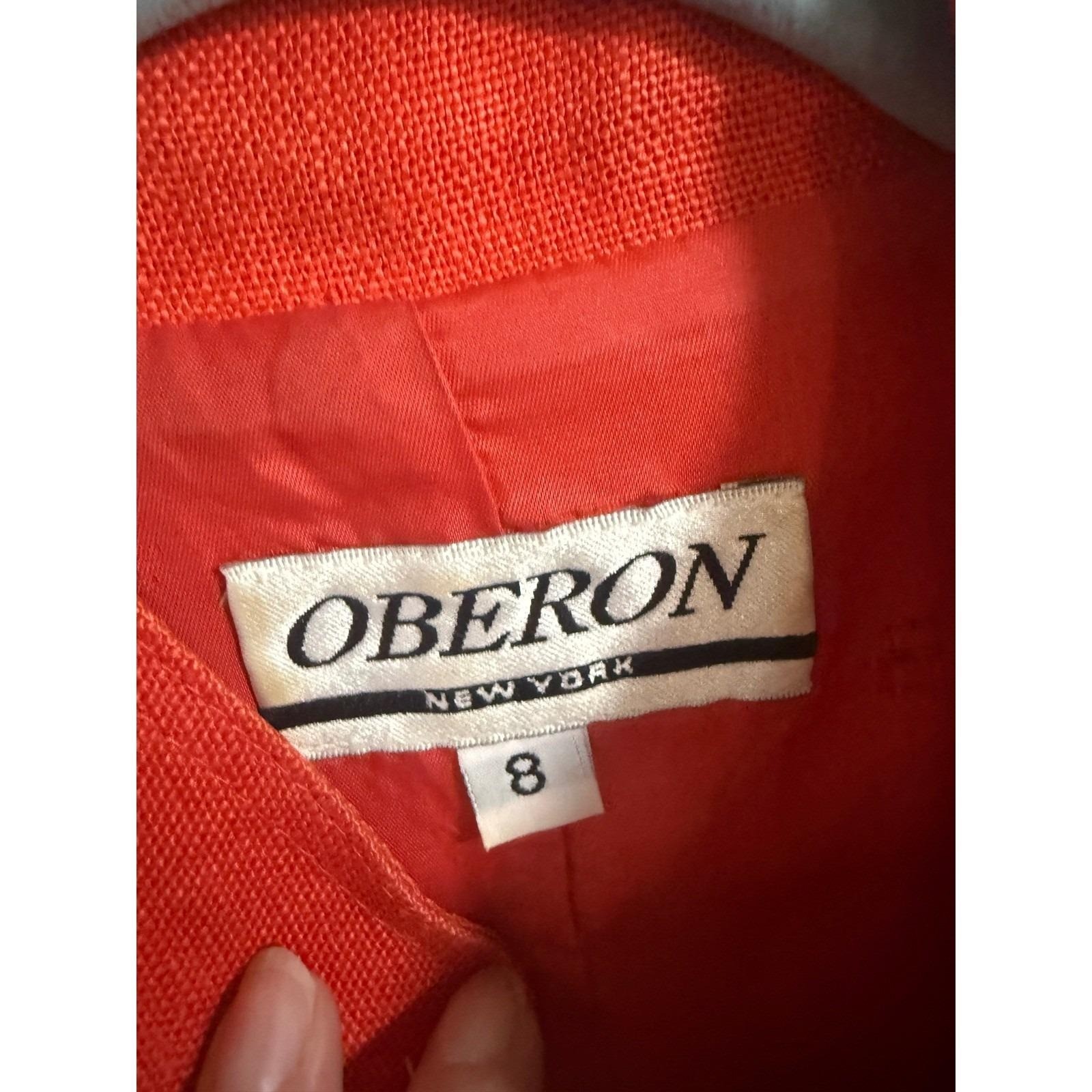Oberon New York Vintage Red Linen Button Front Shift Dress Mandarin Collar 8