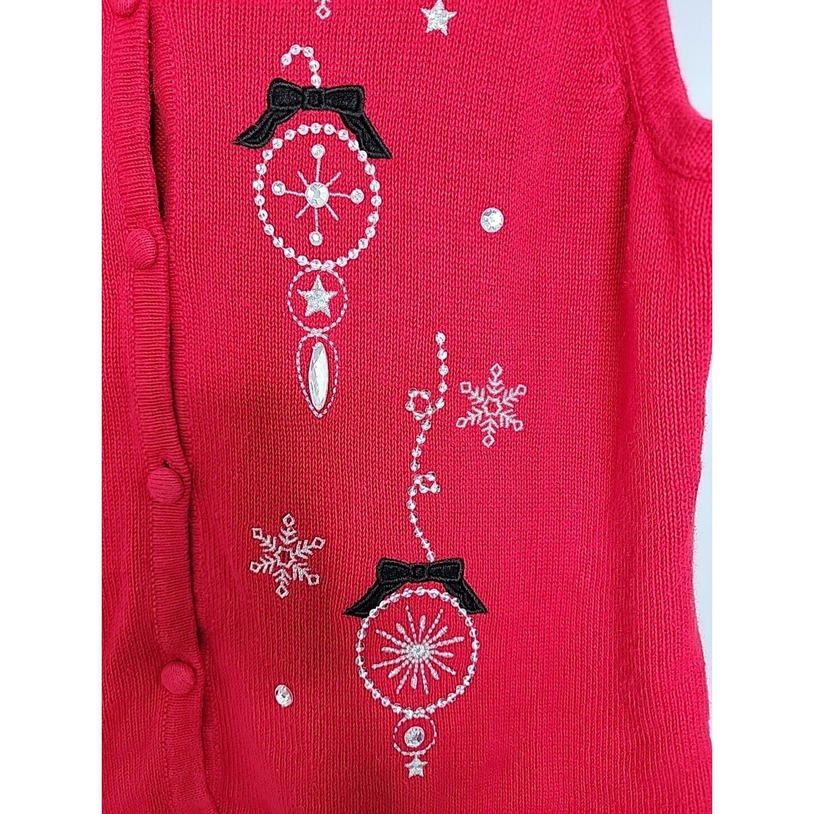 Merry & Bright Sequin Rhinestone Ornaments Christmas Holiday Sweater Vest Sz L