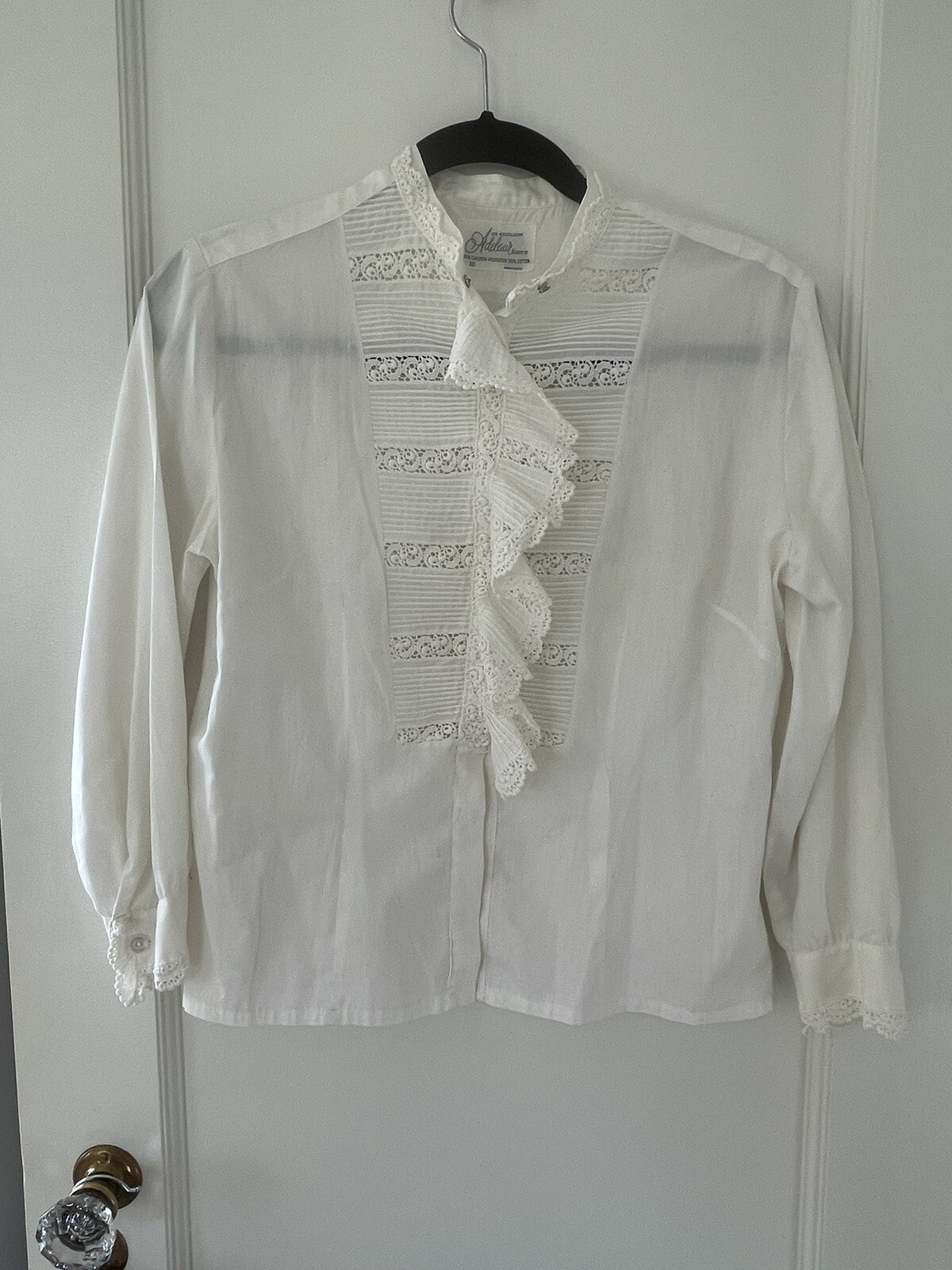 Vintage 1950’s Adelaar Lace Buttondown Washable Dacron Cotton Blouse Size 12