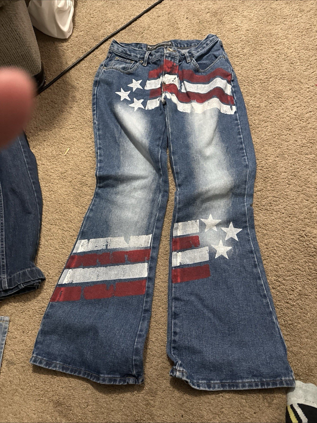 Vintage Y2K American Flag No Excuses Blue Jeans In Size 5/6 Made In USA
