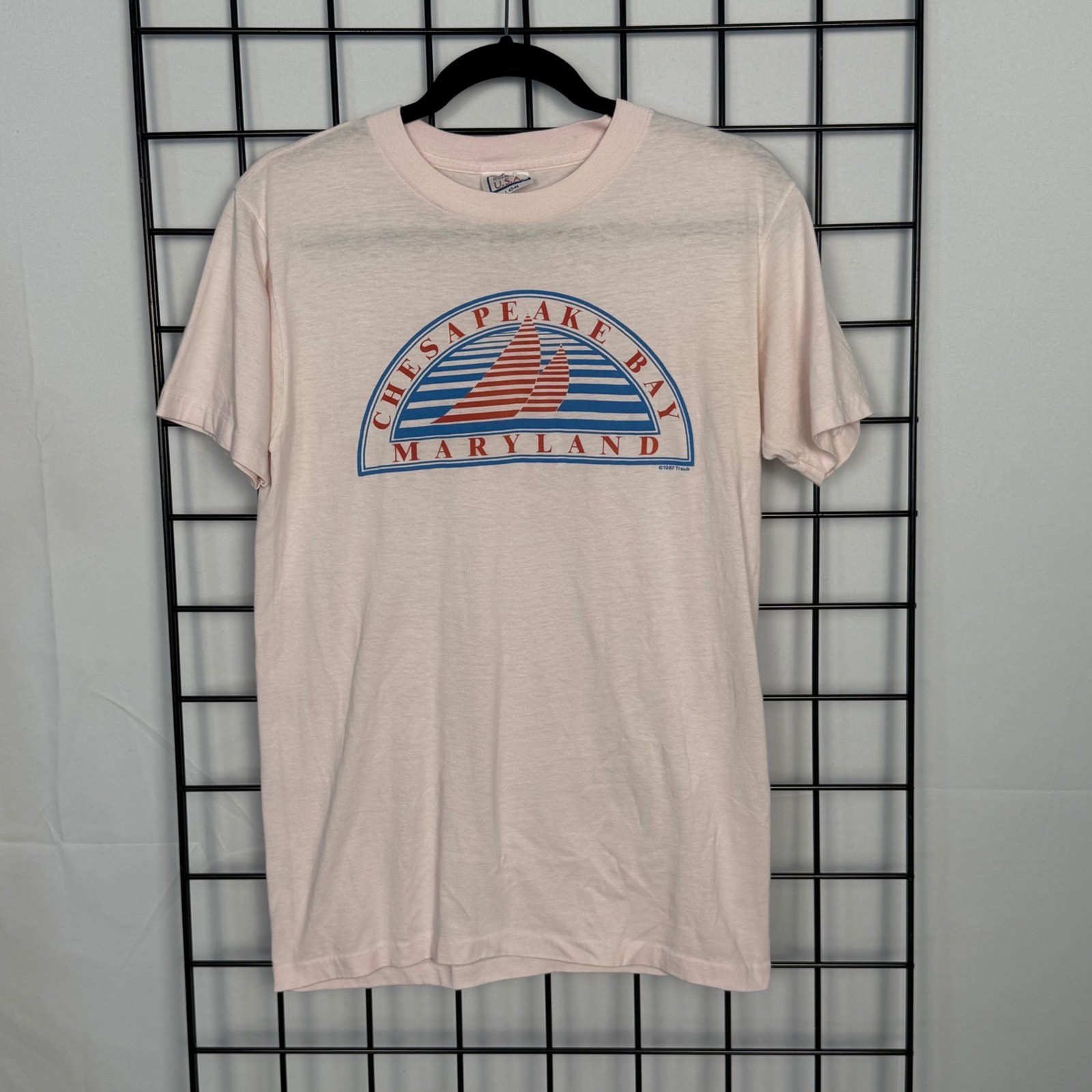 Vintage Chesapeake Bay T-Shirt Womens L Pink 1987 Sailboat 80s Single Stitch