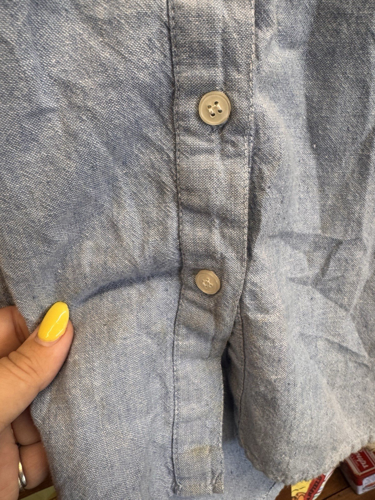Vintage XXL Light Wash Denim Teddy Bear Cottage Core Button Down Womens Top ￼