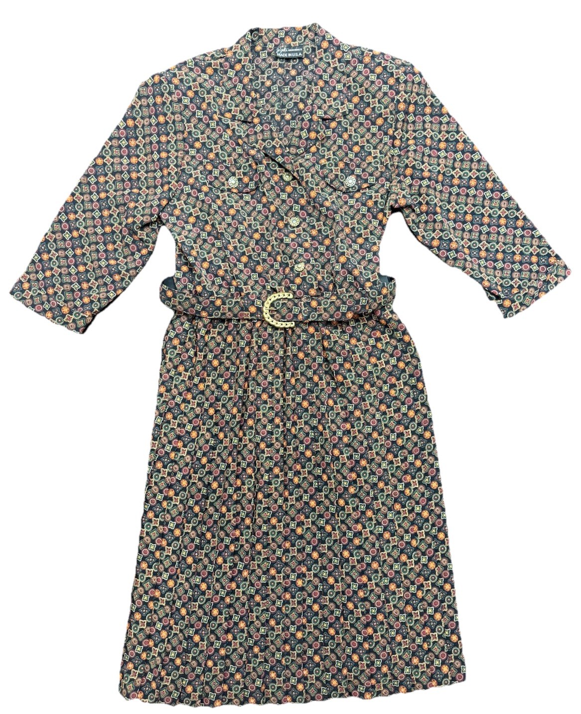 Vintage Breli Originals Dress Womens 16Paisley Belted Made USA 80s
