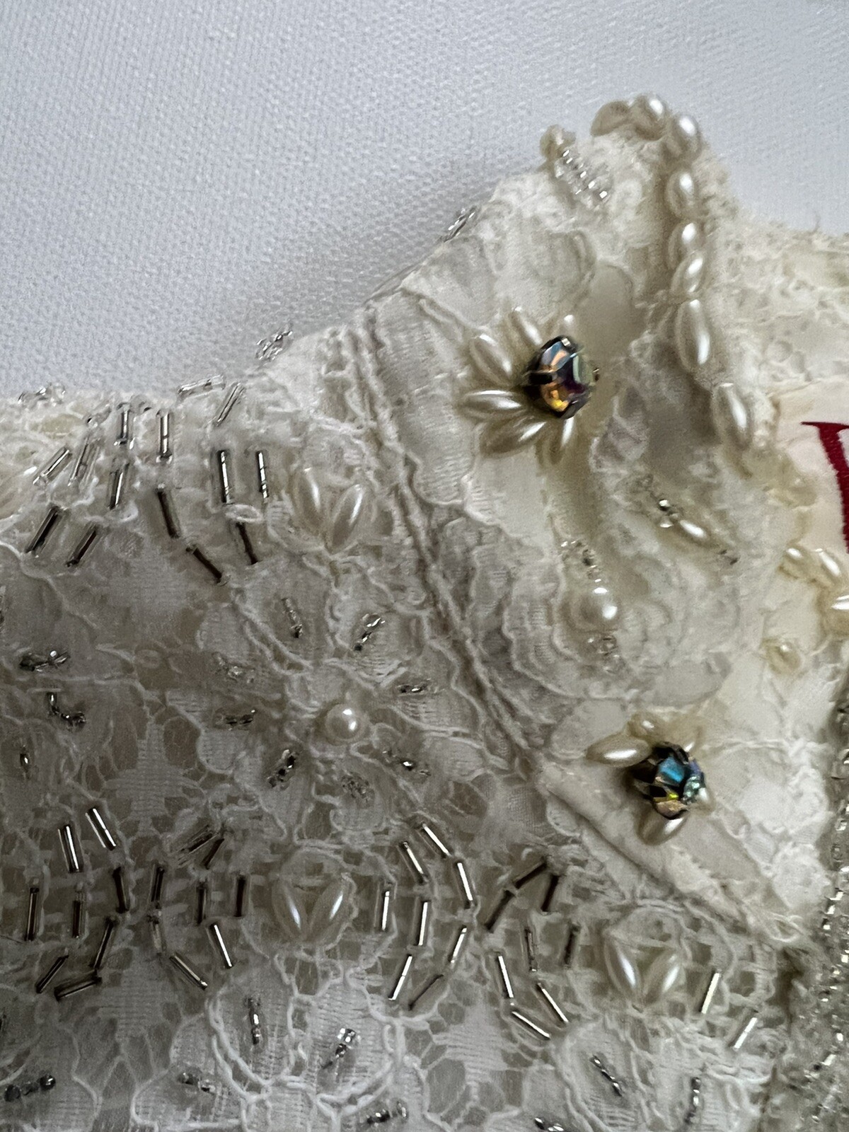 Rare 60s Vintage Valentina Designer Pearl Beaded Collared White Top Shirt