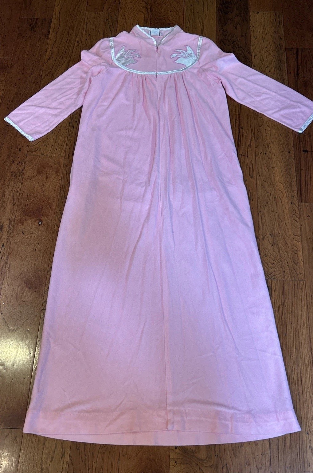 VTG Appel Pink House Dress Robe Long Zip Front Side Pockets Large gUC