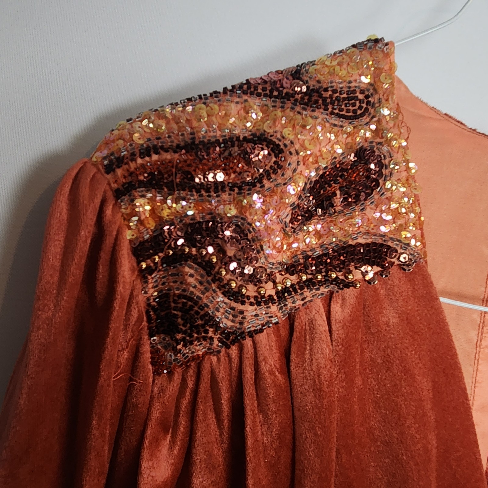 Vintage 80s Rust Velvet Dress 10 Beaded Disco Studio 54 Draped Rare John Charles