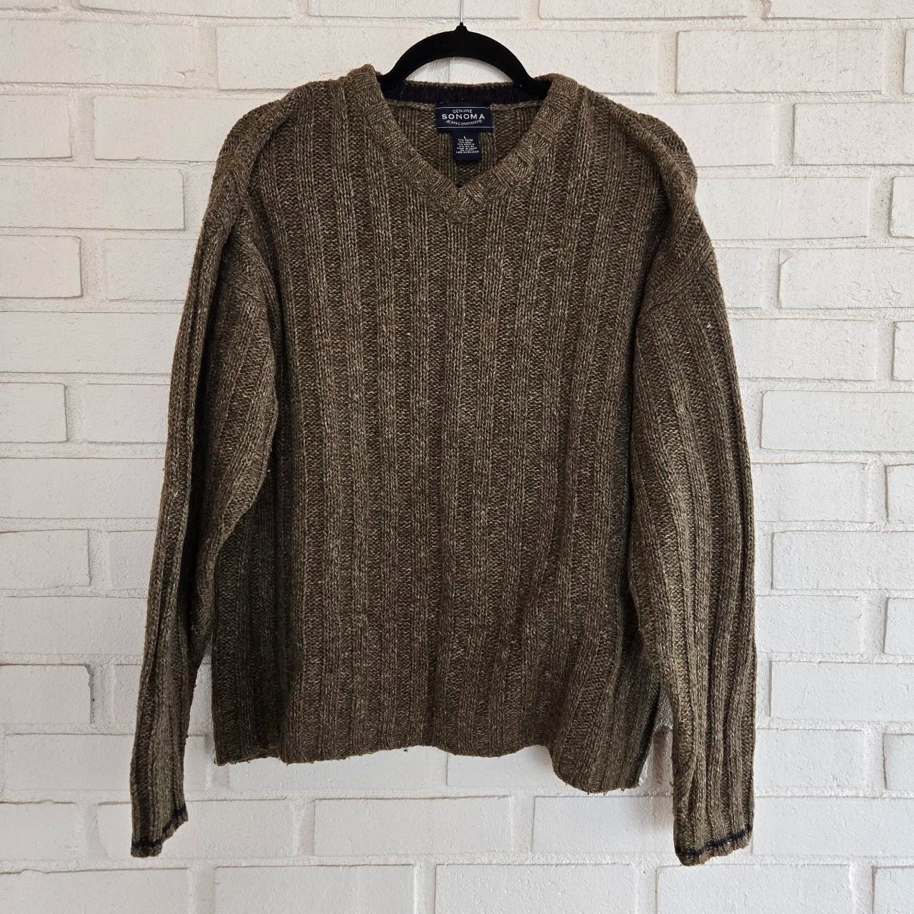 Vtg 90s Y2K Cotton Wool Blend Knit Sweater, Earthy, Brown, Vneck, Sonoma, Size L
