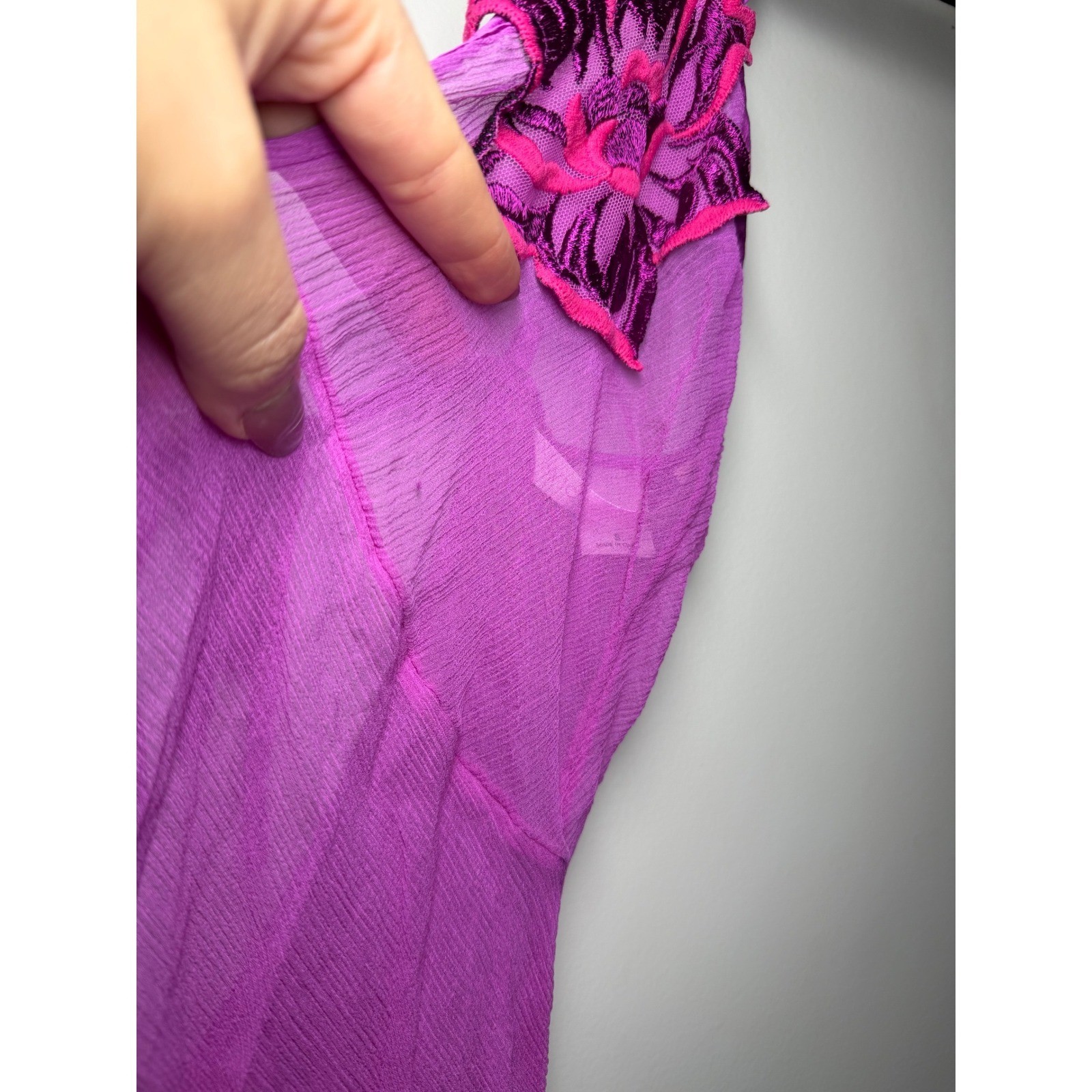 Y2K Vintage Victorias Secret Silk Slip Dress Purple Pink Floral Sheer Mini Small