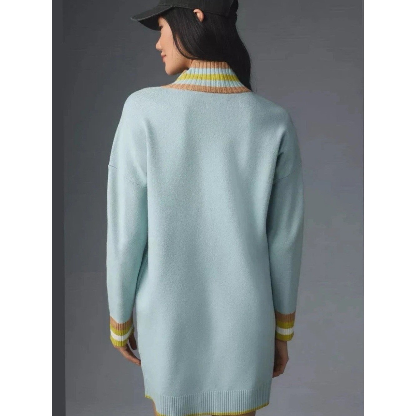 Anthropologie Maeve VarsityLight Blue Chevron Zip-Neck Sweater Dress – Unbranded