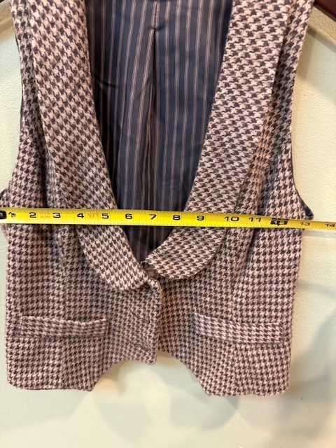 Vintage Ella Moss Mocha Brown Houndstooth Vest Shawl Collar 90’s Sz Medium