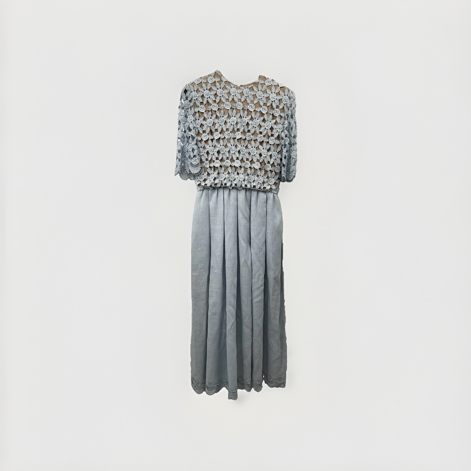 William Pearson Vintage Irish Linen Dress Lace Overlay Light Blue Size 12