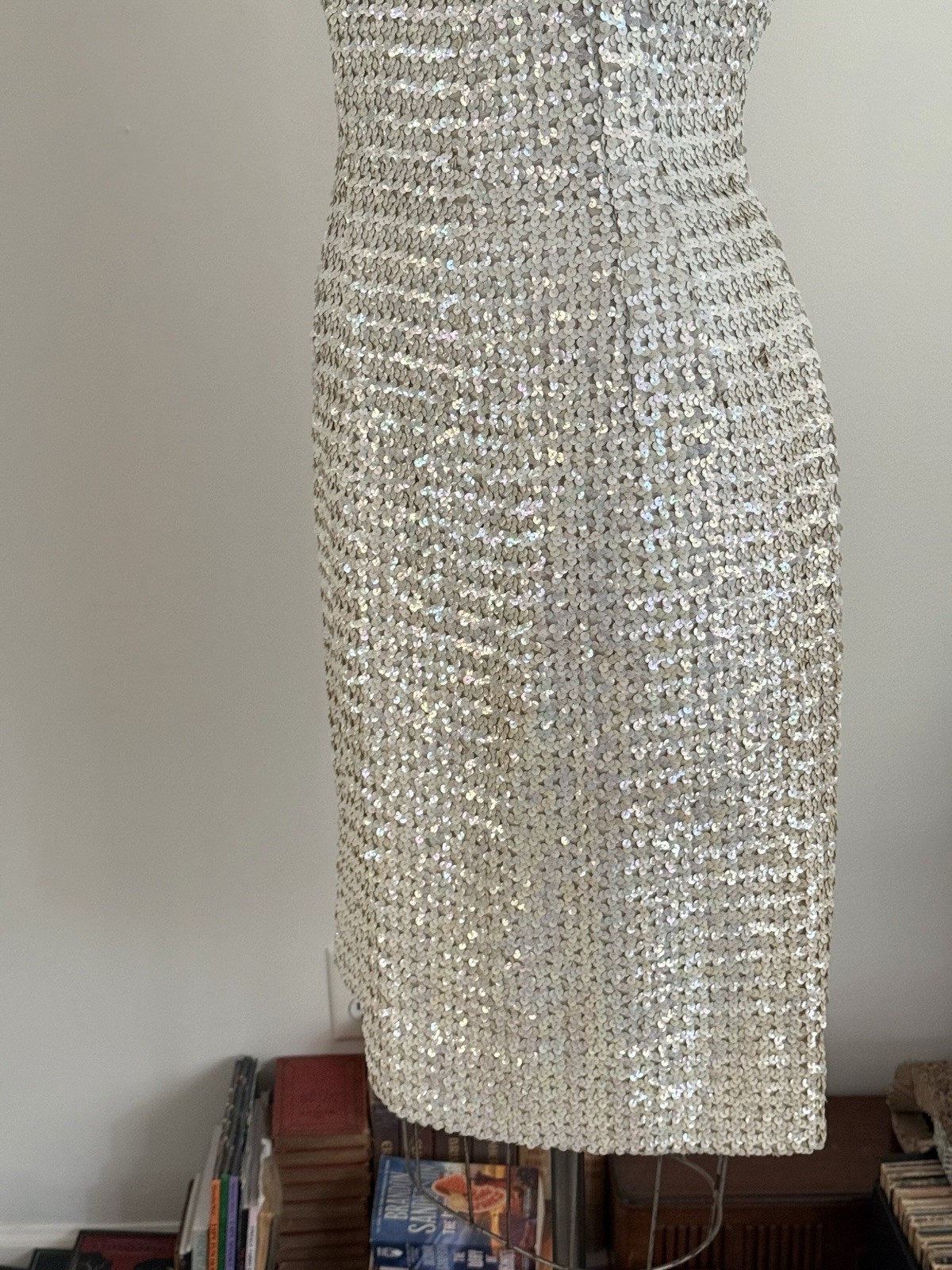 Vintage 1950s/1960s White Sequin Sheath Party Dress Size Medium/Large