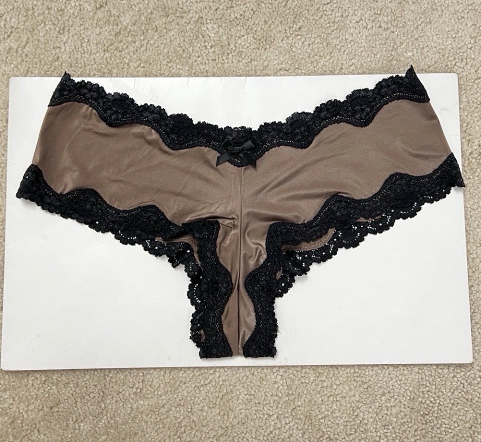 VTG Victoria’s Secret M Sexy Little Thing Brown Silky Satin Cheeky Panty Medium