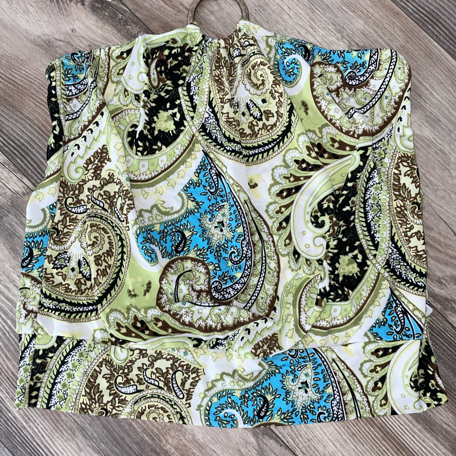 Vintage Y2K Rave Tie Halter Top Sz M Paisley Green