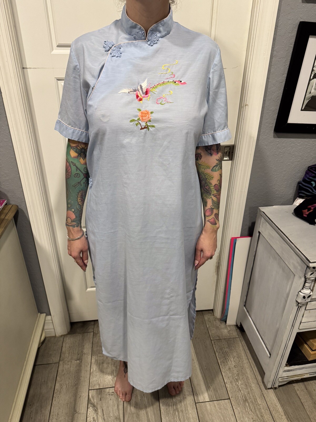Vintage 70s Jodie Arden Asian Embroidered Nightgown Size XL