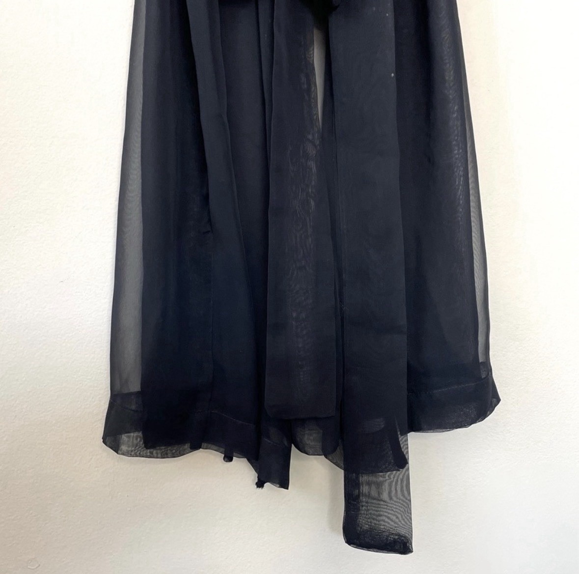 Vintage Black Silk Chiffon & Lace Lingerie Robe Size Small