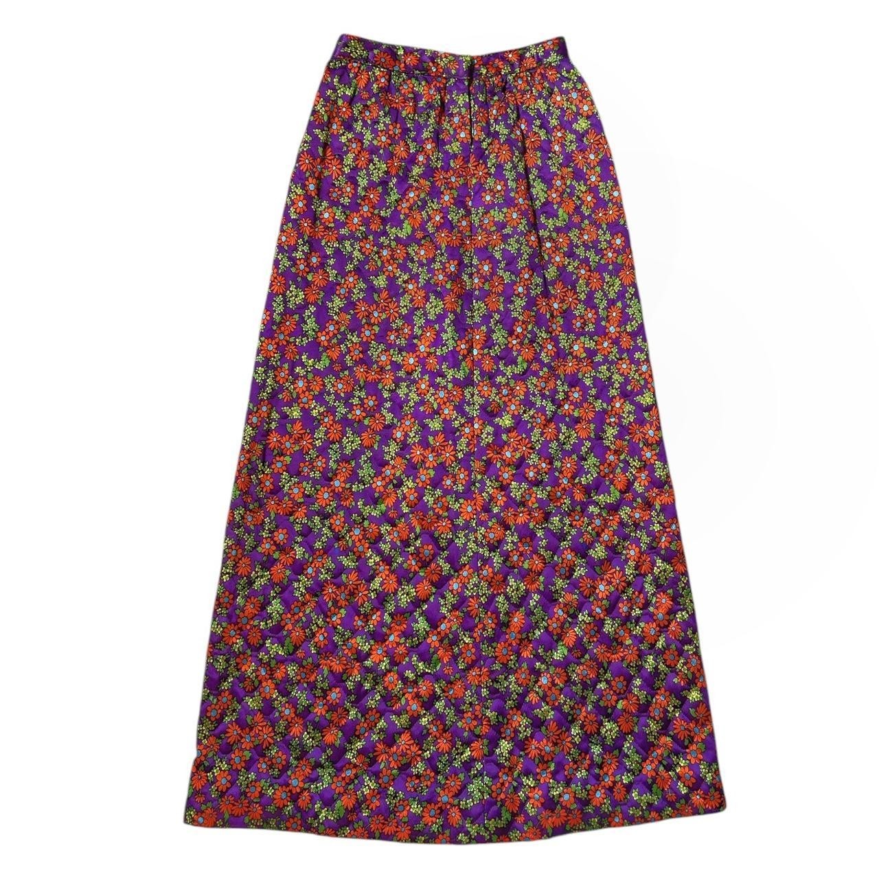 70s vintage quilted daisy maxi skirt hippy boho cottagecore highwaisted a-line.