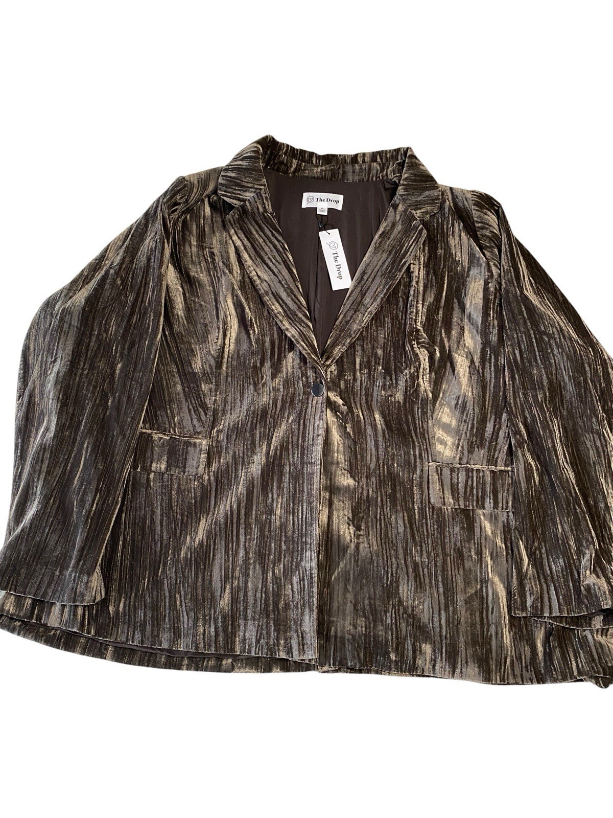 The Drop Blake Long Blazer Java Velvet Metallic Brown 4X Plus Size NWT $75