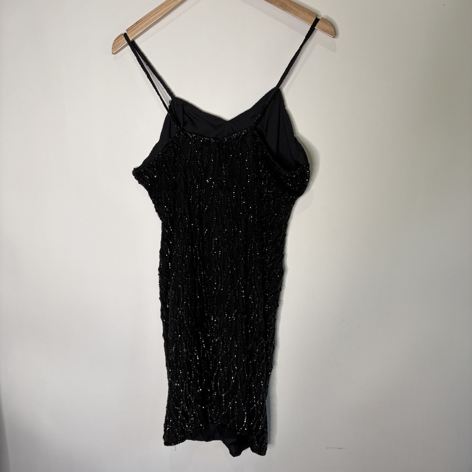 Vintage Mark & John By Gopal Sequin Mini Cocktail Dress Silk Black Glam XL / L