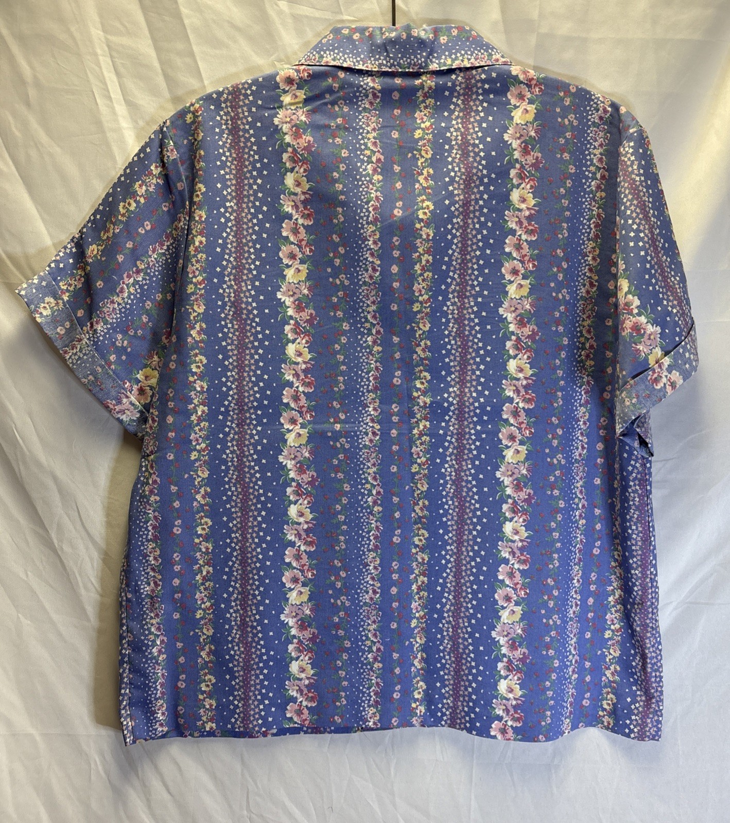 Vtg Russ Women’s Blue Floral Top Shirt Union Made In USA 1980s 80s Blouse Read
