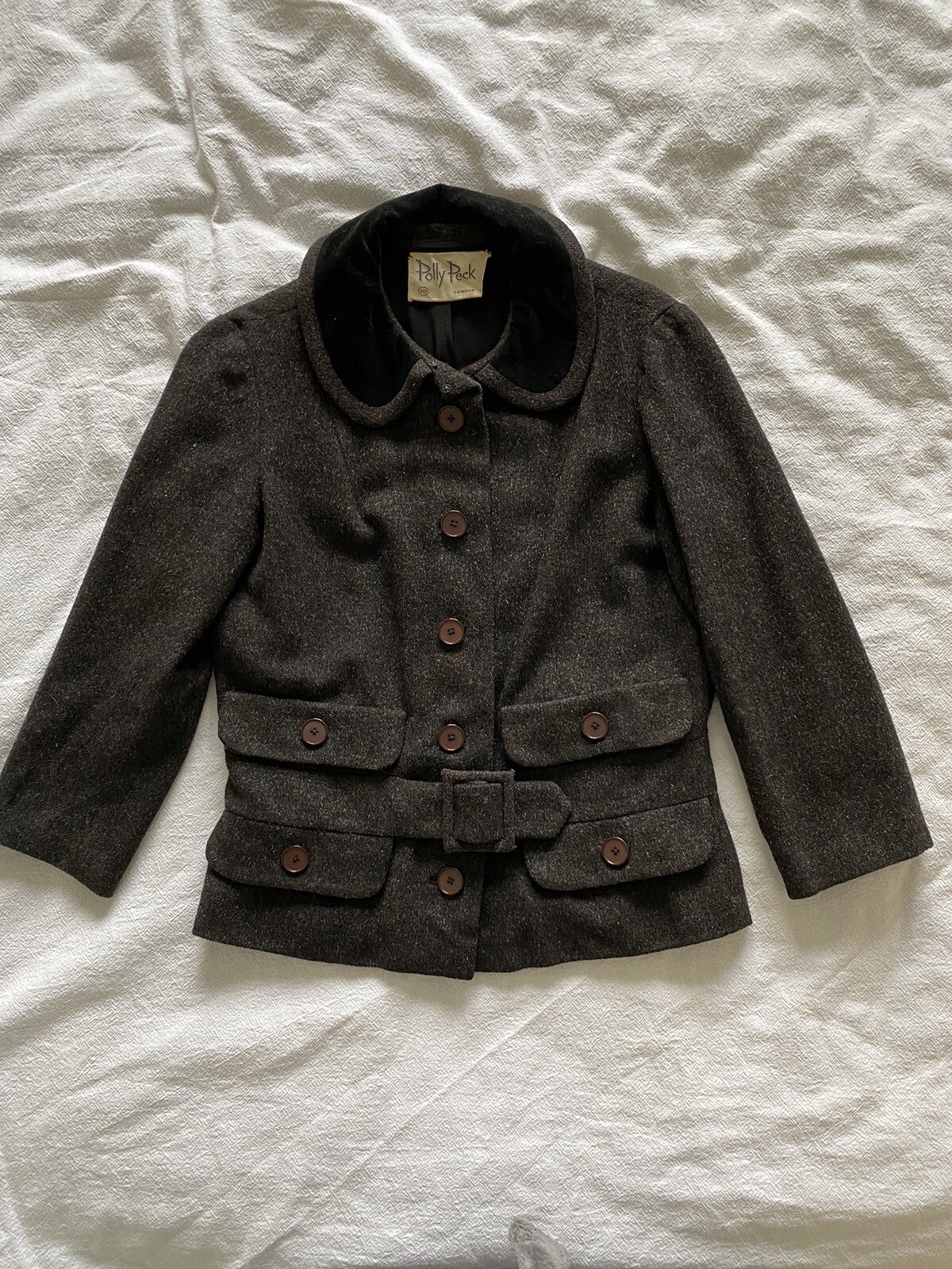 Vintage 50s 60s Sz S Sybil Zelker Polly Peck Wool Velvet Jacket Belt Grey Short