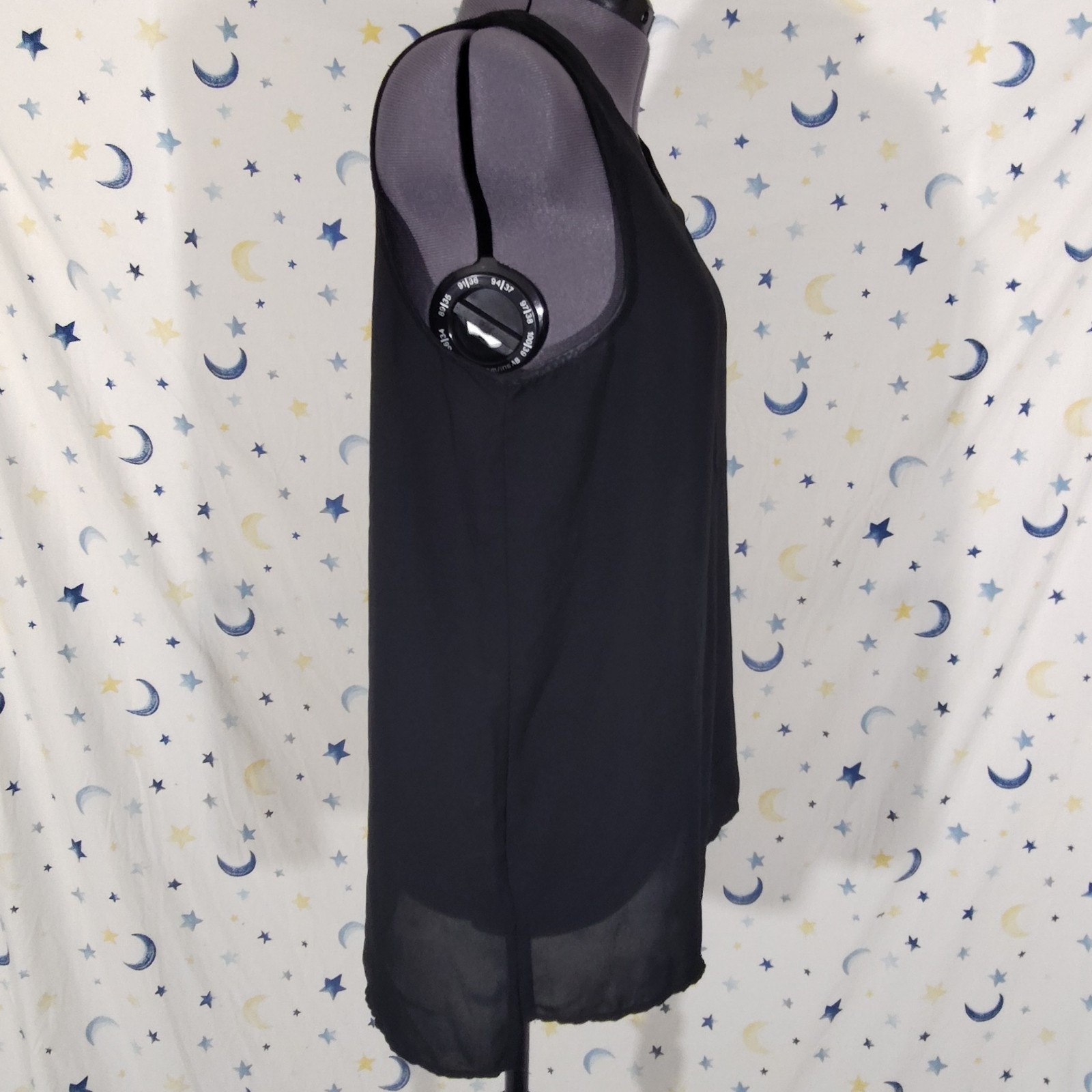 Vintage Pleione Black Chiffon Sleeveless V-neck Keyhole Back Blouse