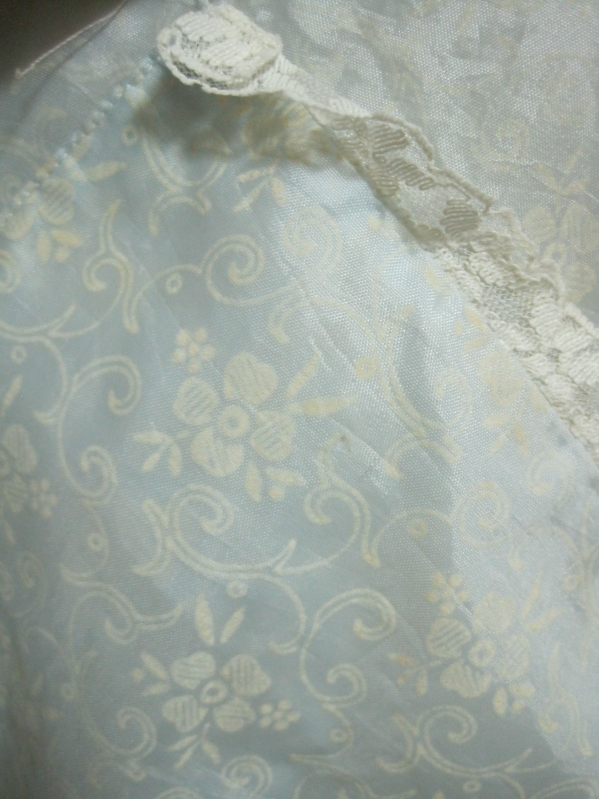 1950s TAILORED BY JOAN IRIS House Coat /Robe BLUE WHITE FLORAL SEMI SHEER SH SL