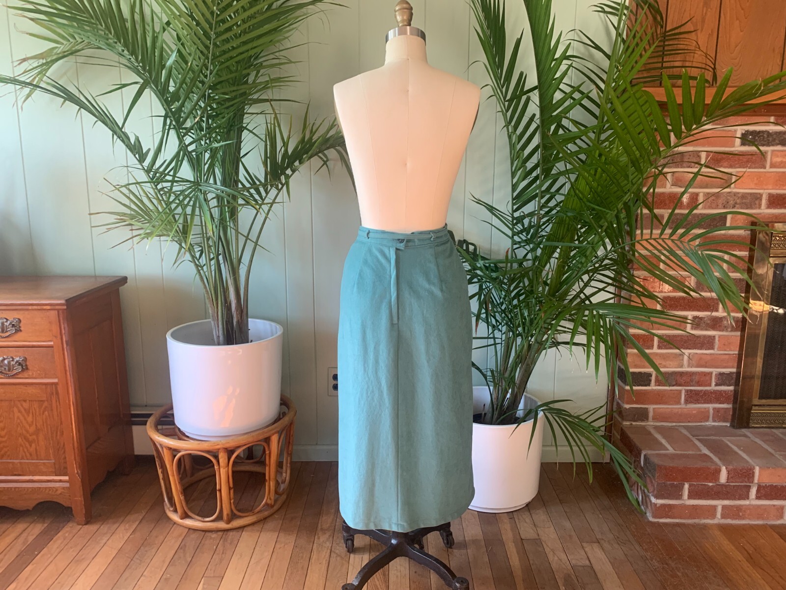 Vintage 1970s Light Turquoise Blue Sash Belt Midi Skirt White Stag