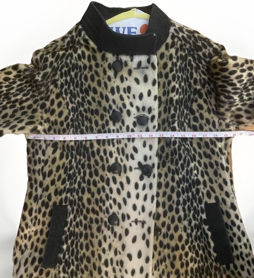 RARE Vintage 1960s Faux Leopard Swing Coat Safari Pinup Rockabilly La France M