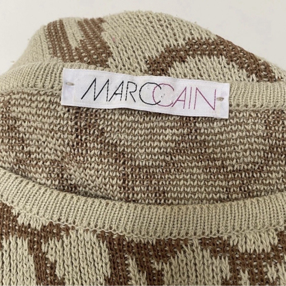 VINTAGE 1980s MARC CAIN KNIT SWEATER DRESS TAN BROWN COTTON LINEN BLEND S M EUC