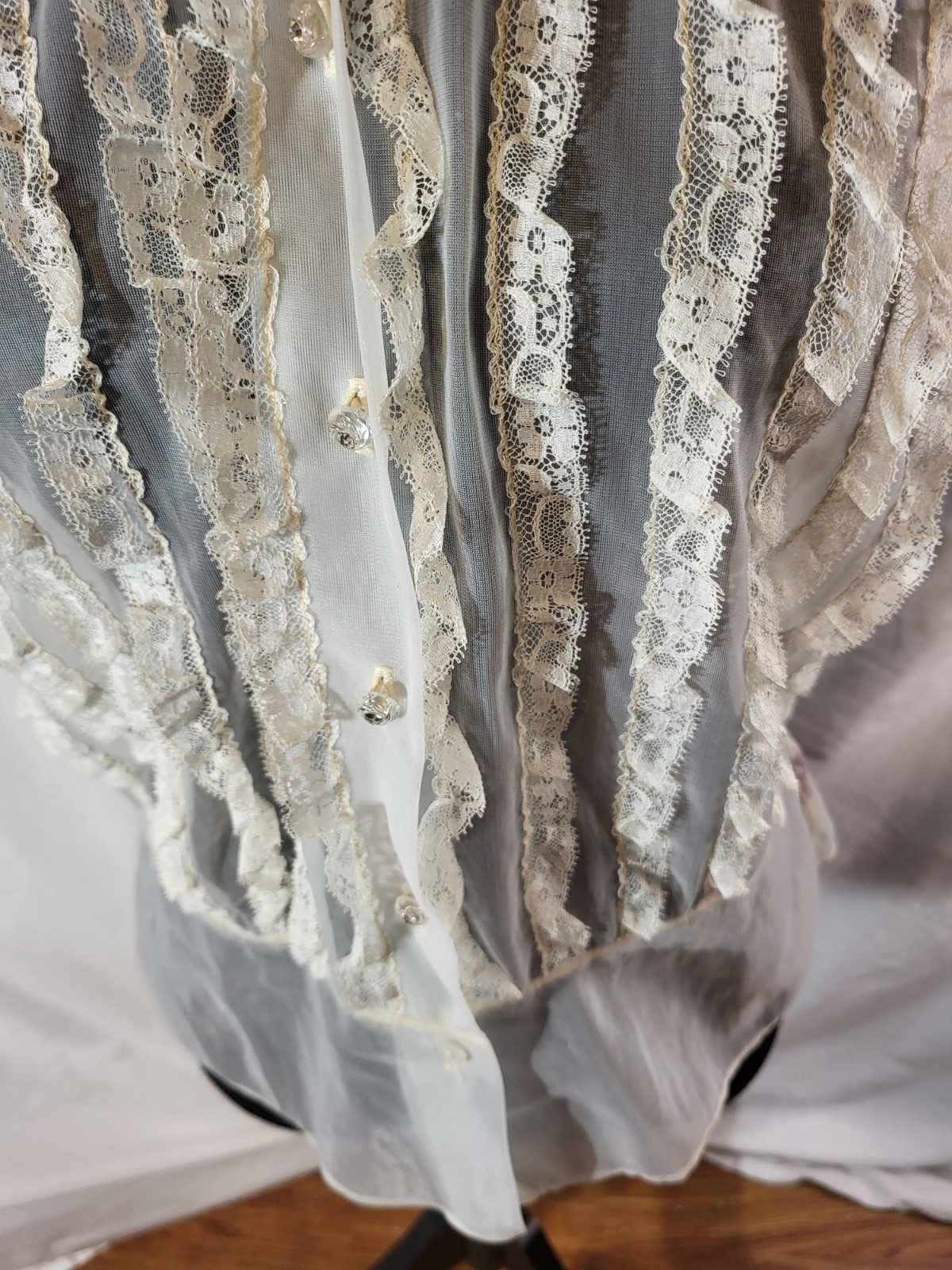 Vintage Victorian-revival sheer nylon blouse Diane Young Small Lace Blouse