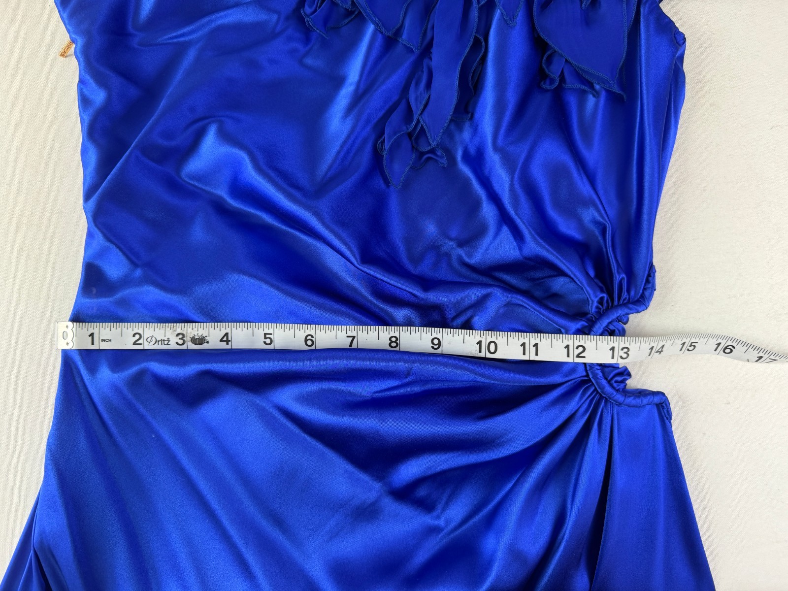 Vintage ROBERTO CAVALLI One Shoulder Silk Dress 46 10 US Blue Ruffle Detail