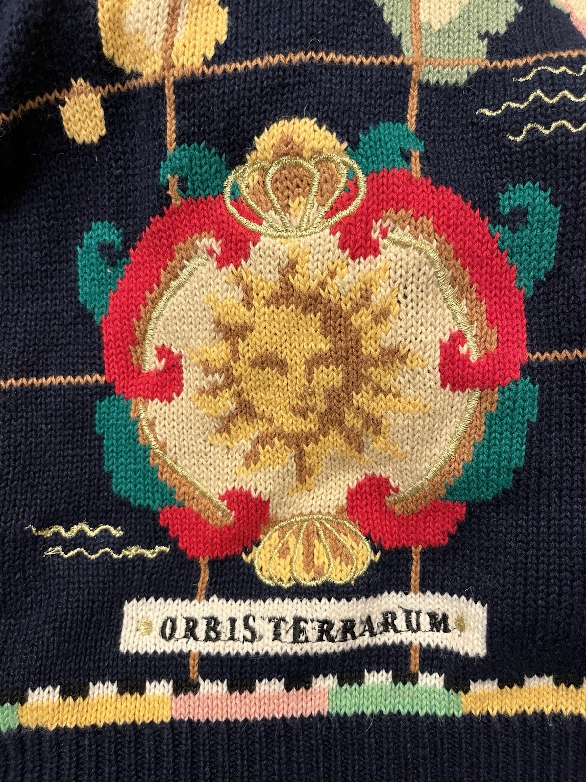 Vtg 90 Cardigan Sweater Susan Bristol Hand Knit Embroidery Novelty World Map M