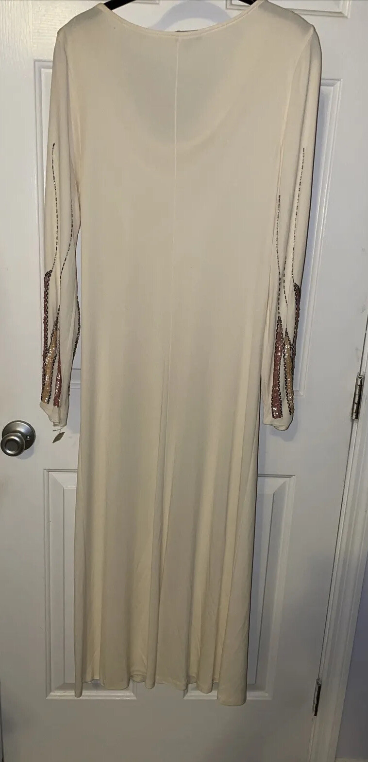 Vintage Muney New York Size 10 Cream Dress Sequin Beaded Long Sleeves