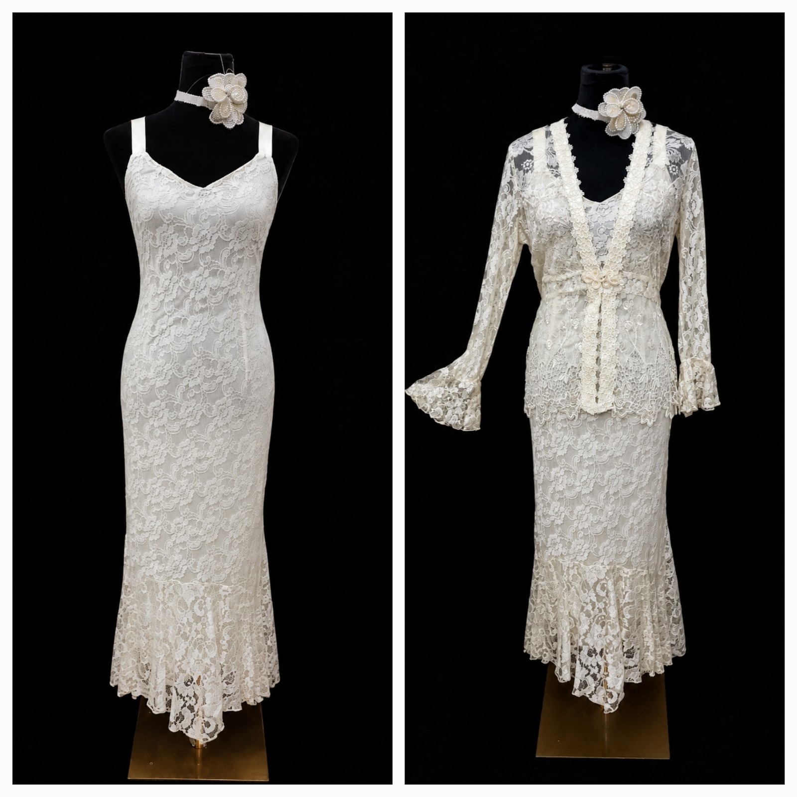 VTG Y2K Spencer Alexis Wedding White Lace Maxi Dress Jacket 2pc Set 12P Petite