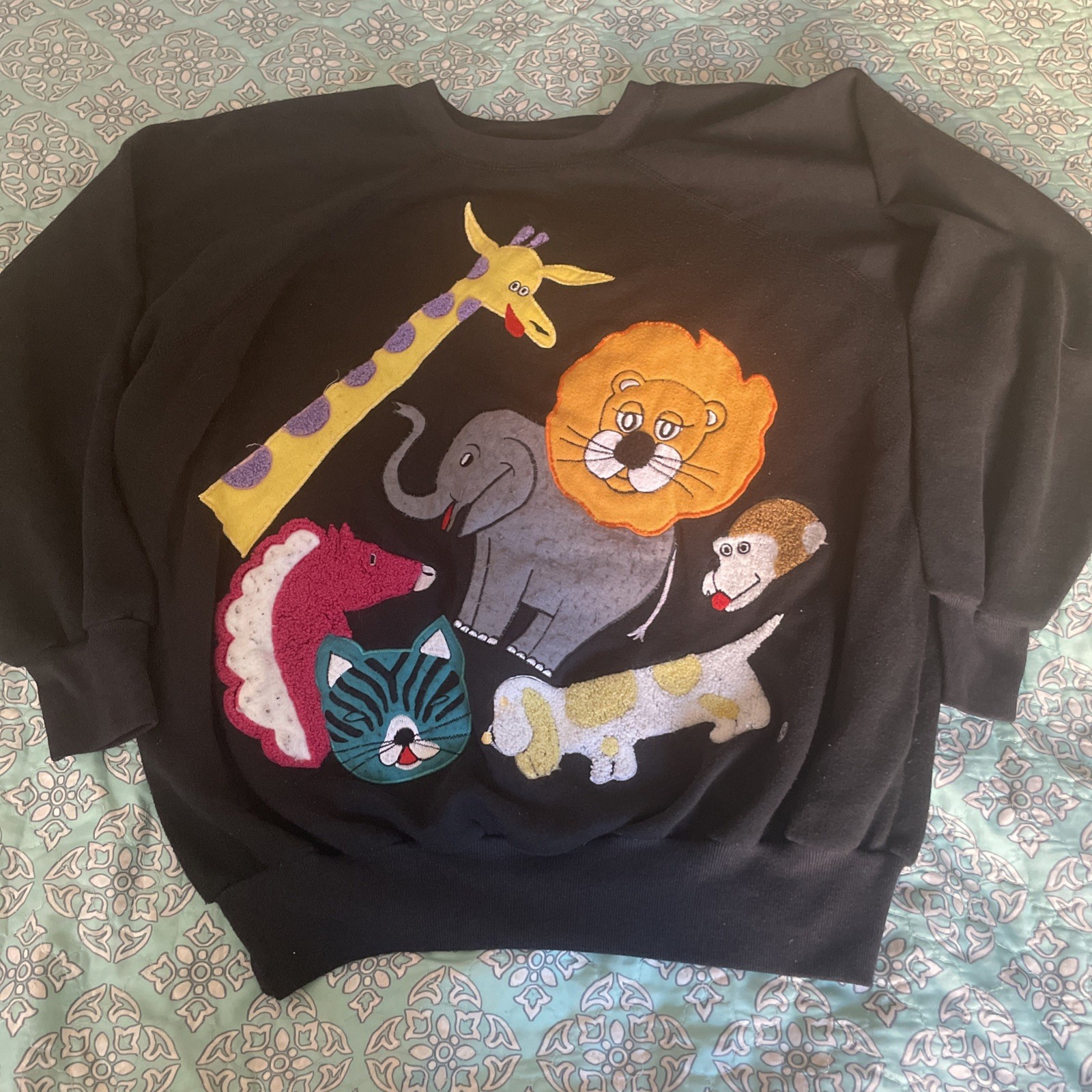 VTG Cyn Les Zoo Animal Sweatshirt Women’s XL Shirlee Designs Appliqué 60/70’s
