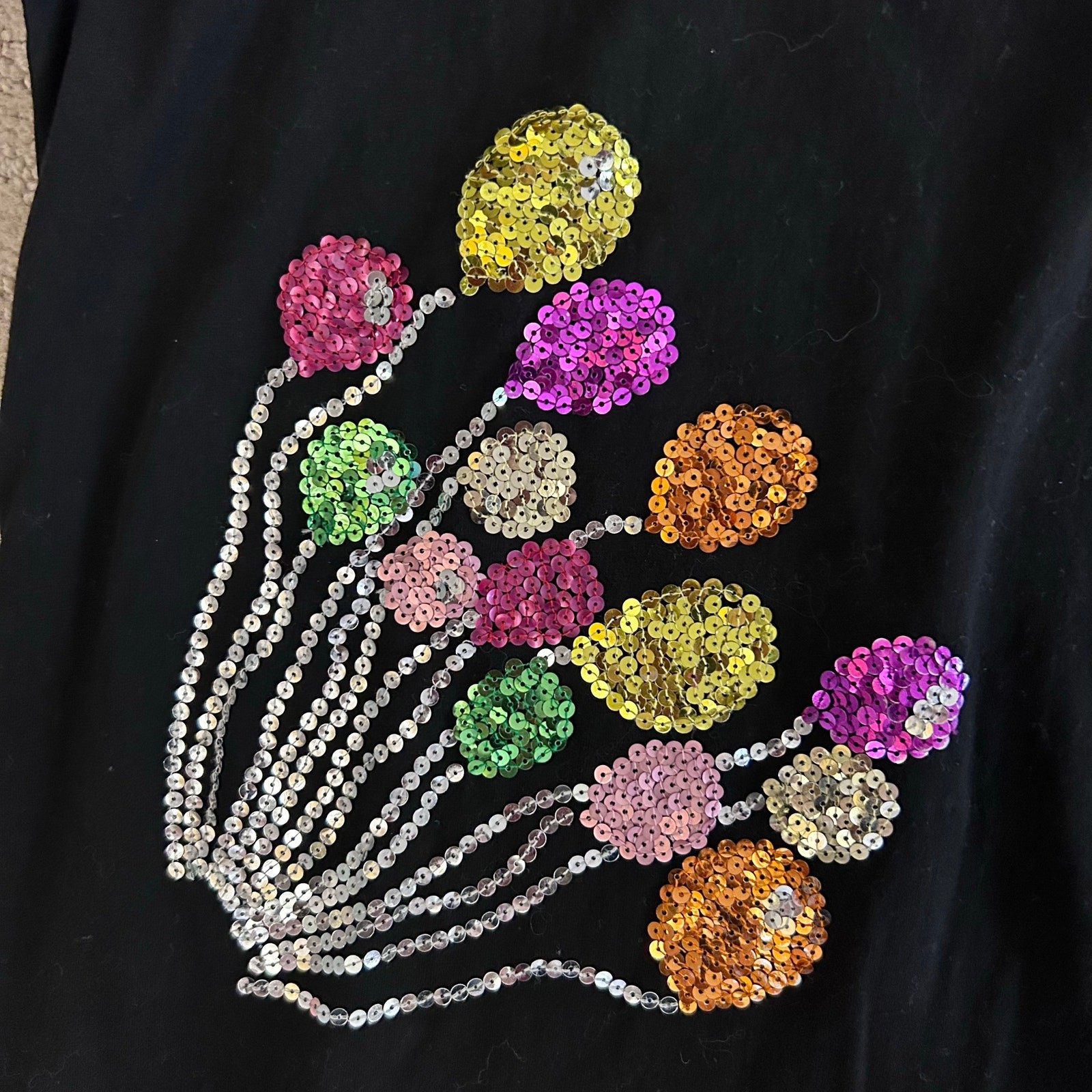 Vintage Sequin Graphic Tee 80s Party Balloon Theme One Size