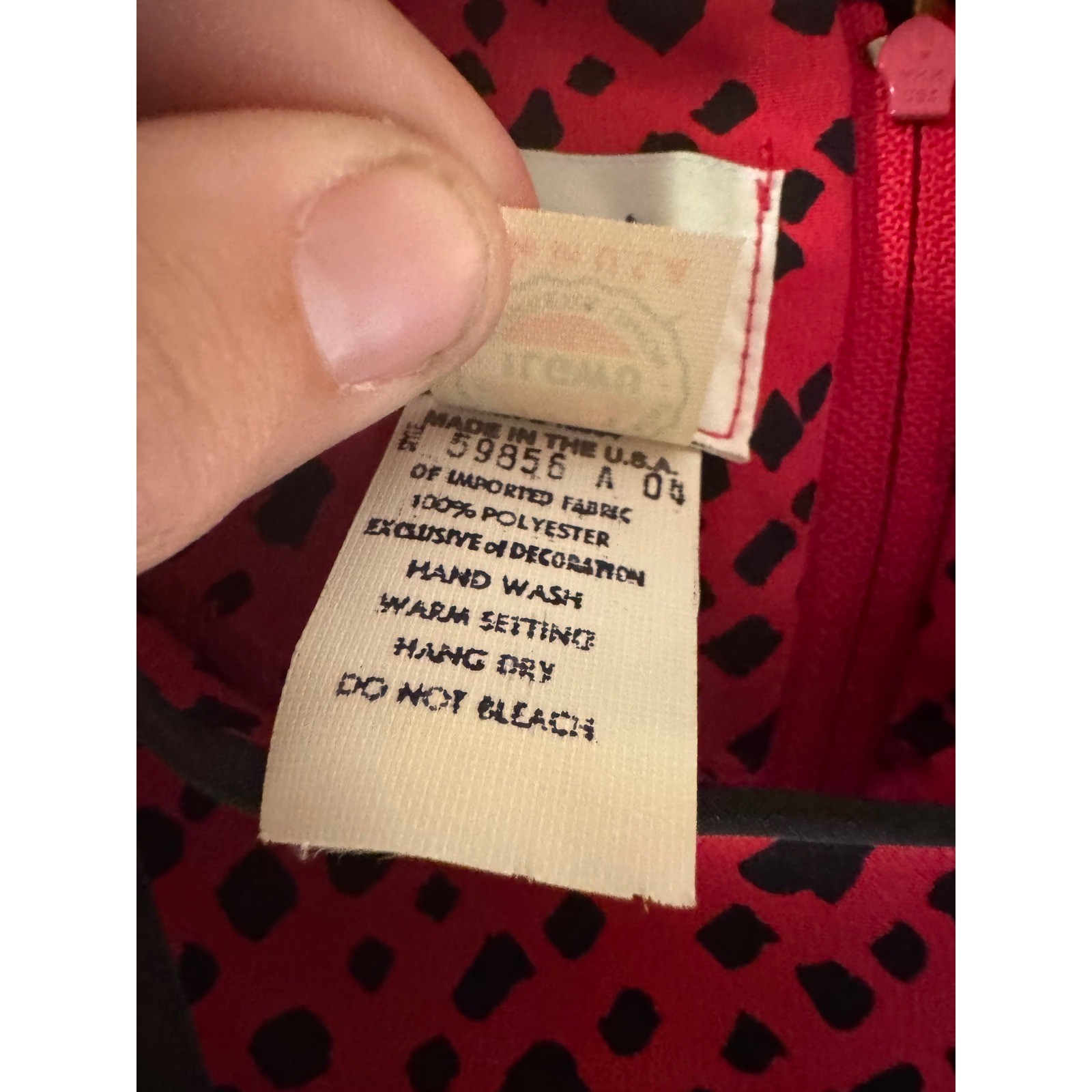 Henry Lee Vintage 80s Red Black Geometric Faux Wrap Dress Rosette Tassel Sz 12