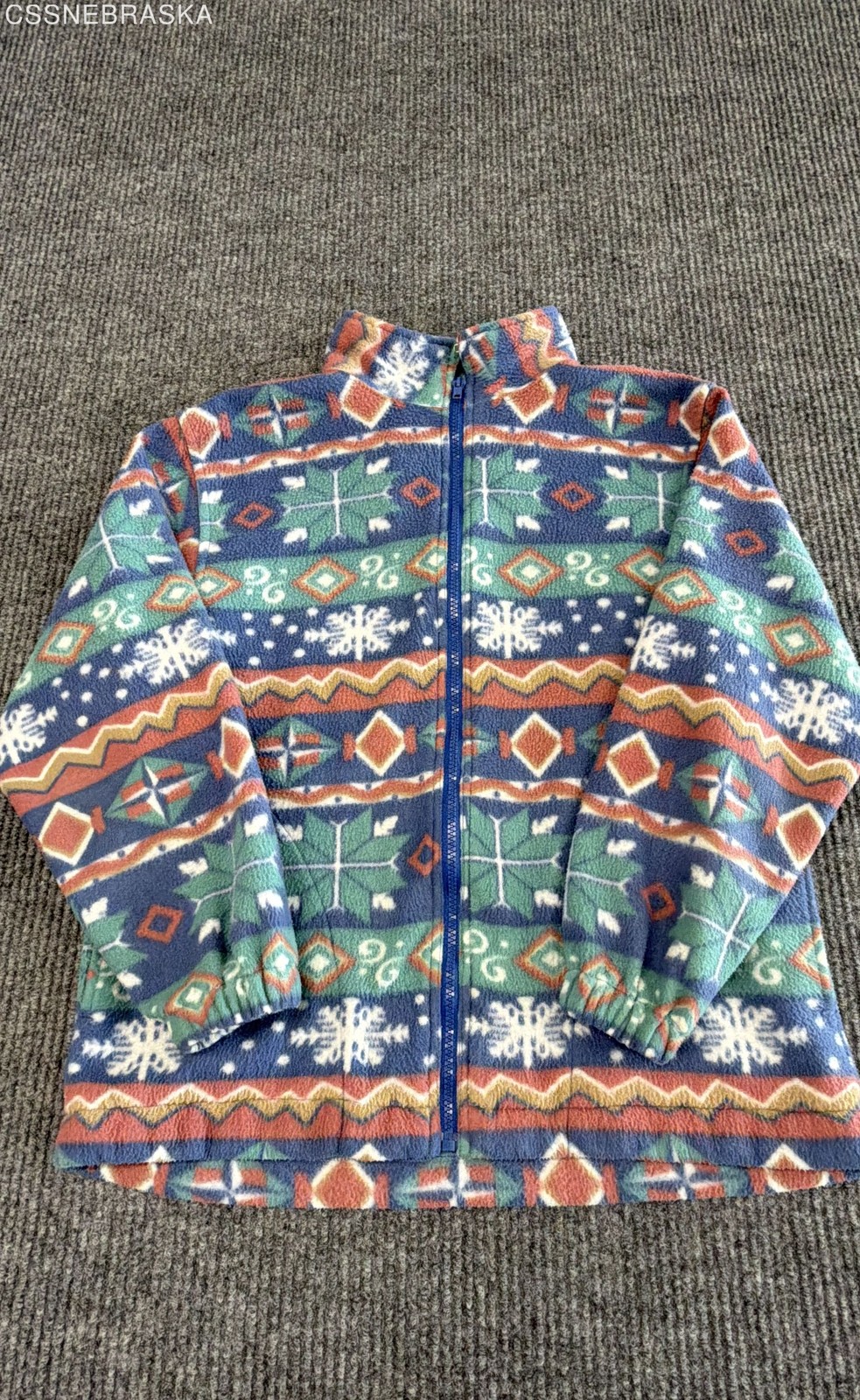 Vintage 90s Alfred Dunner Women’s Fair Isle Snowflake Fleece Zip Jacket Sz PS