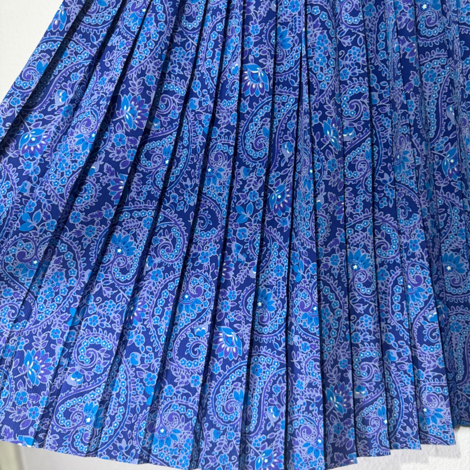 Leslie Fay Midi Pleated Paisley Skirt 18WP Blue Womens 80s Vintage Classic