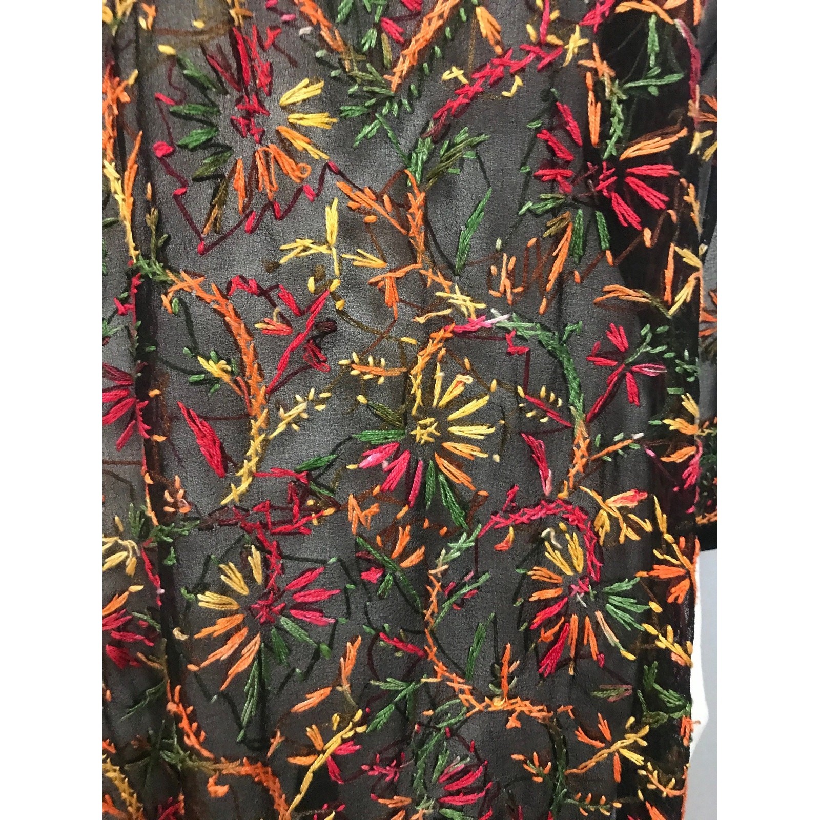 Sheer Black Embroidered Tunic Dress Indian Boho Festival Hippie Gauze M ^