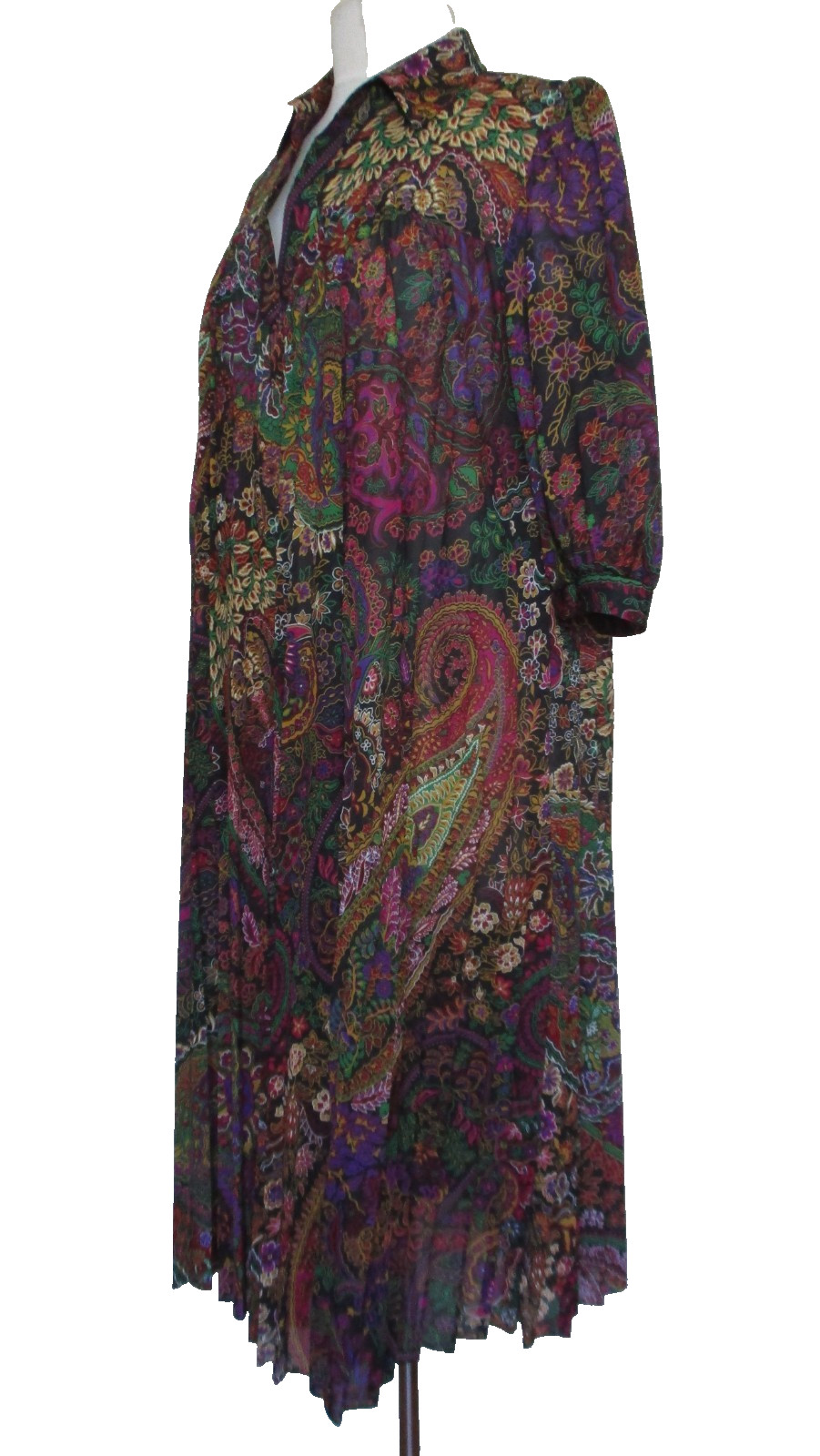 Vintage 70s Anjac Fashions California BoHo Pleated Polyester Multicolor Paisley
