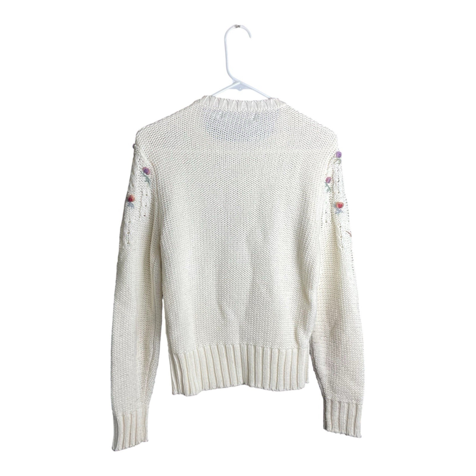 Vintage Mariea Kim Knit Grandma Sweater White Knit Floral Fitted Cottagecore