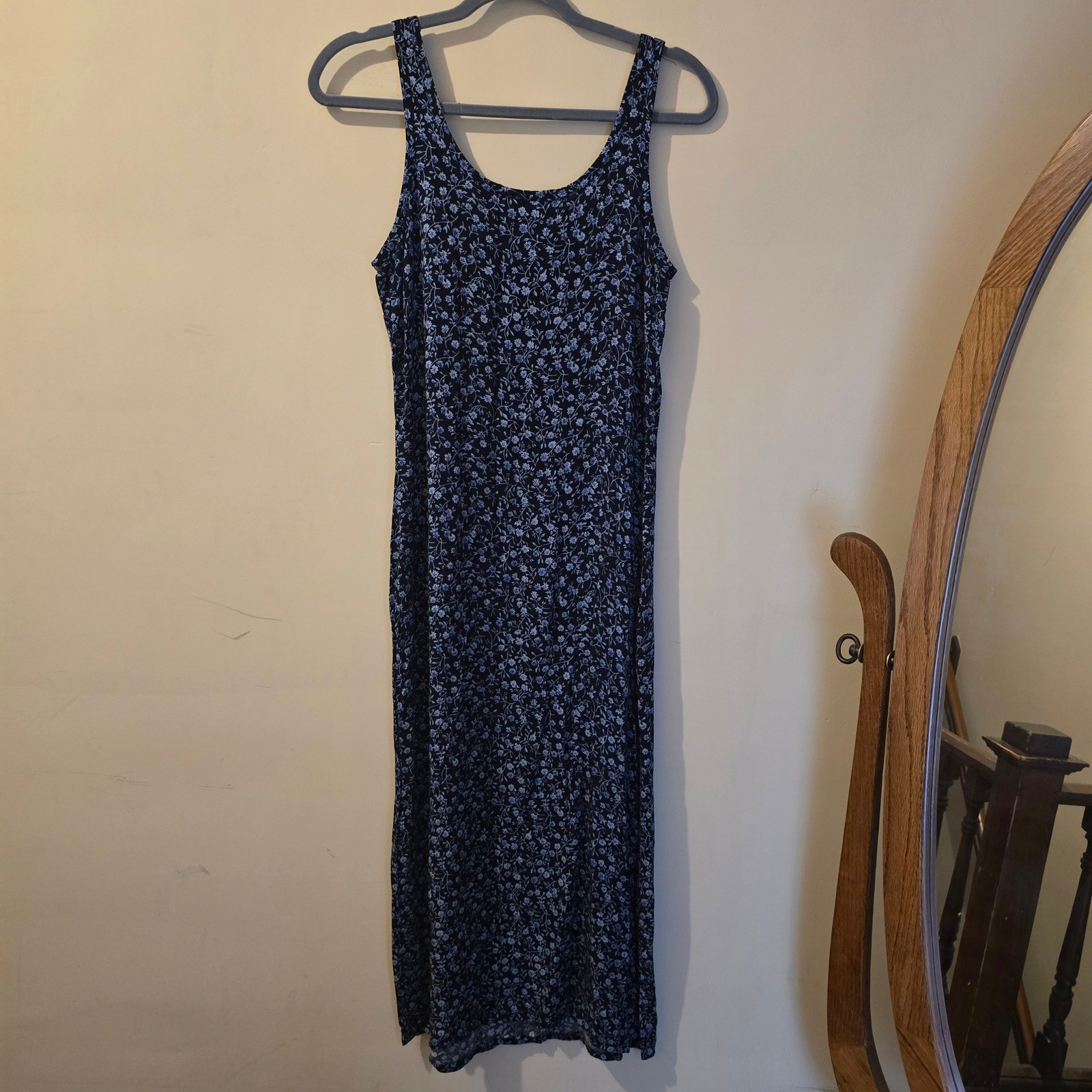 Faded Glory Vintage 90s Floral Rayon Sleeveless Midi Dress Blue Medium FG2182A