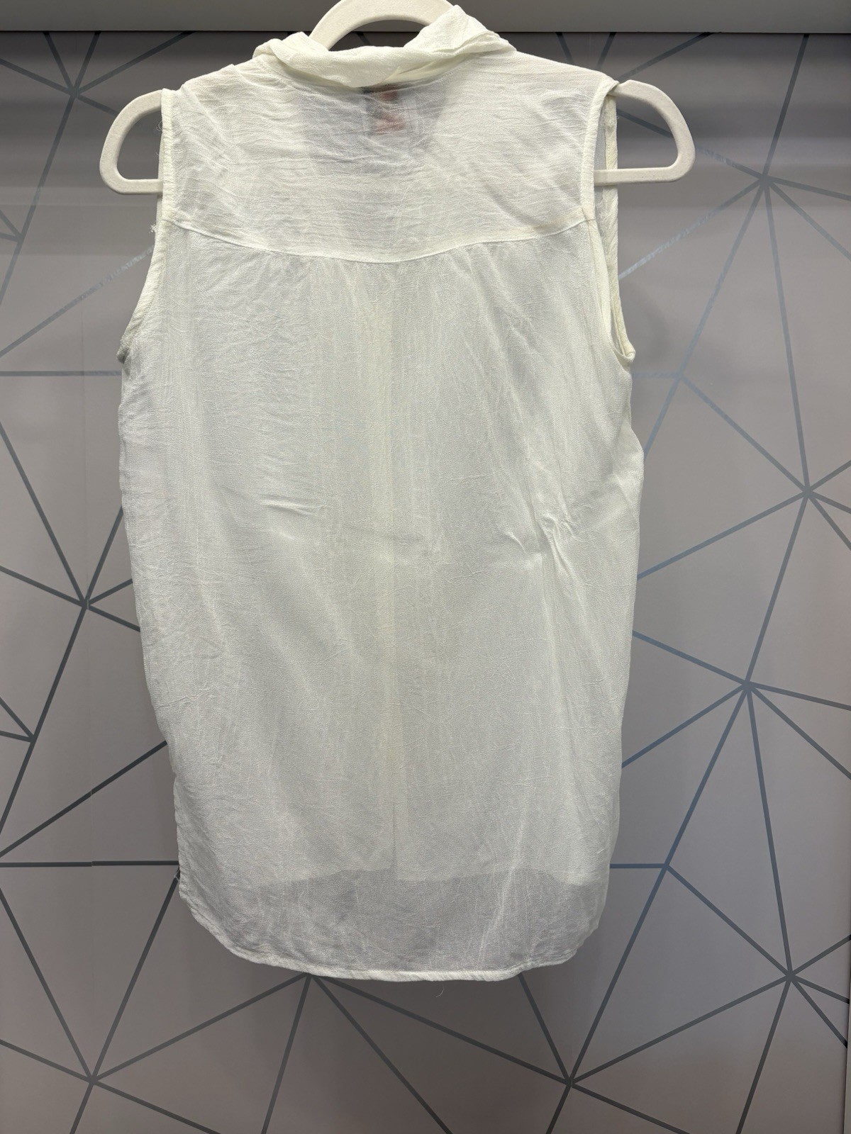Vintage La Femme White Embroidered Rayon Blouse M Sheer Sleeveless Made India