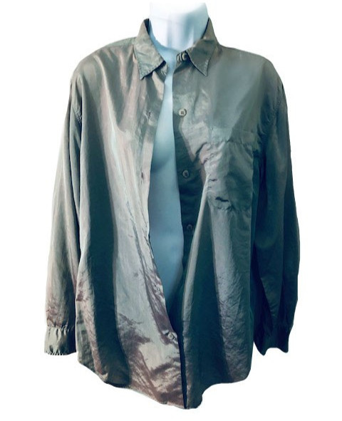 Agnes B Rare Vintage iridescent gray Green Collar Long Sleeve Top Blouse Shirt M