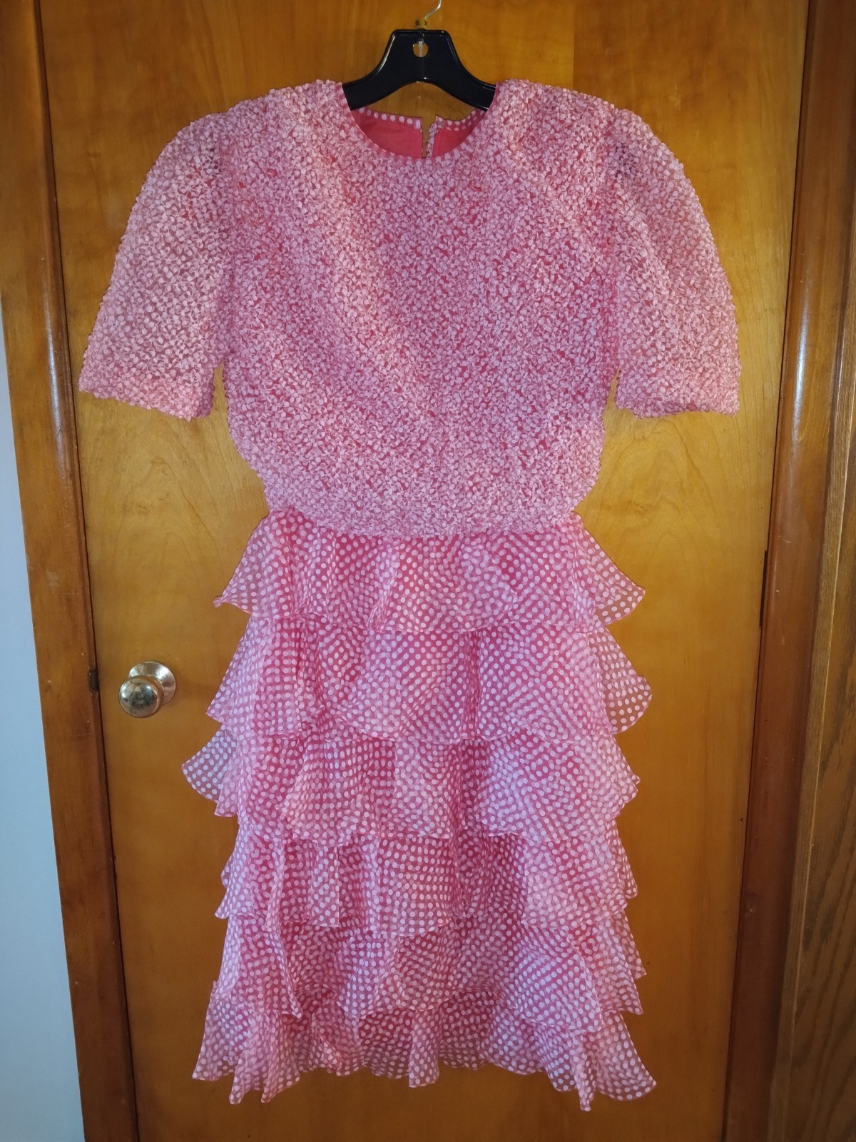 Pretty In Pink William Pearson Vintage Pink Polka Dot Tiered Ruffle Dress Sz 8